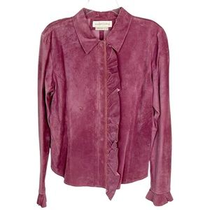 EUC Margaret Godfrey Y2K Pink Suede Leather Ruffle Jacket Size 12